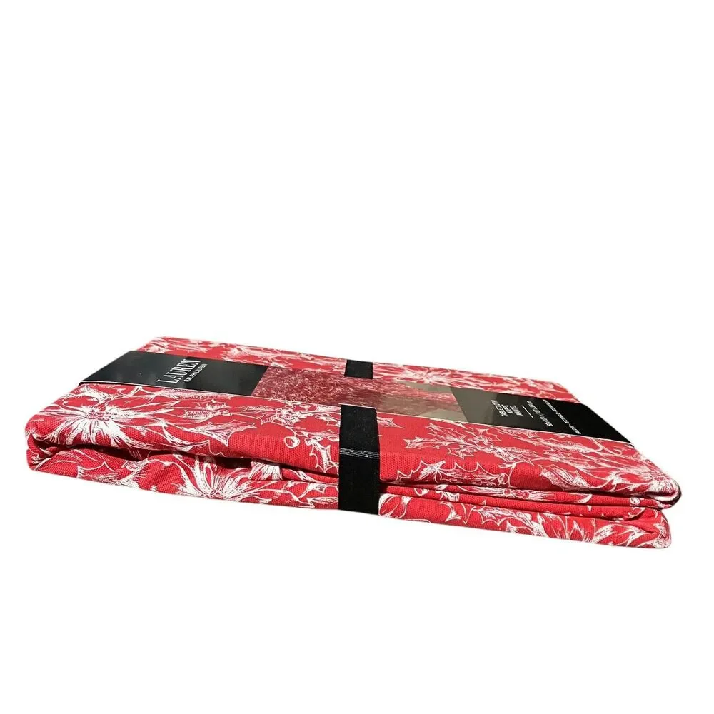 Ralph Lauren Tablecloth 60x104 Red Christmas Festive Rectangle Poinsettia Cotton